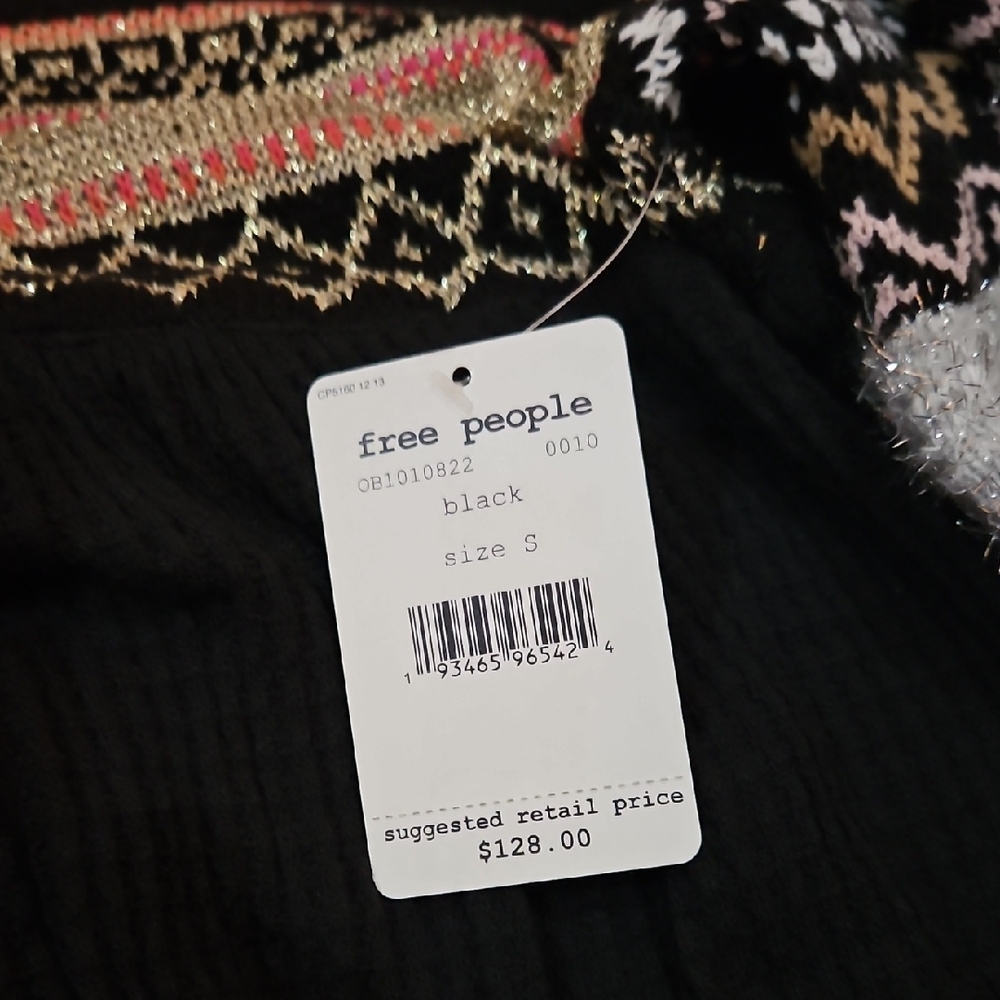 Free People Cabin Fever Swit Sweater Long Sleeve Half Zip Metallic Black Sm NWT - Picture 3 of 16